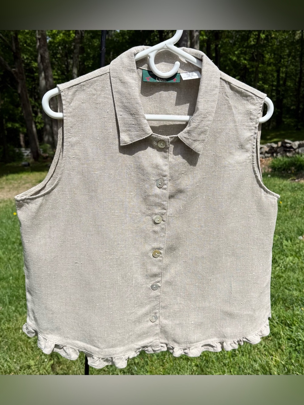 Orvis Neutral 100% Linen-Blend Sleeveless Button-Front Top size 16